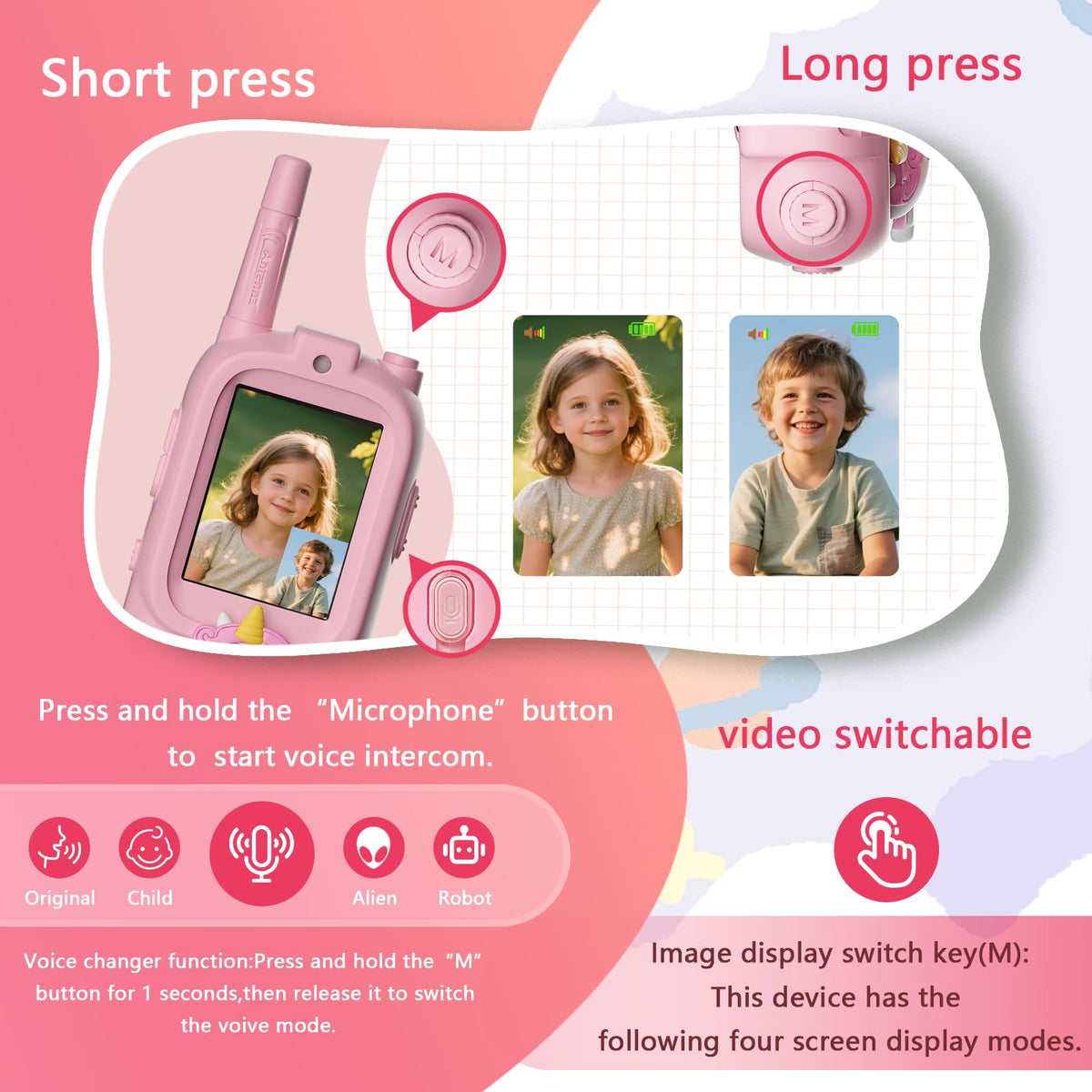 HoverBots video walkie-talkies kids side view highlighting compact design for portable use.