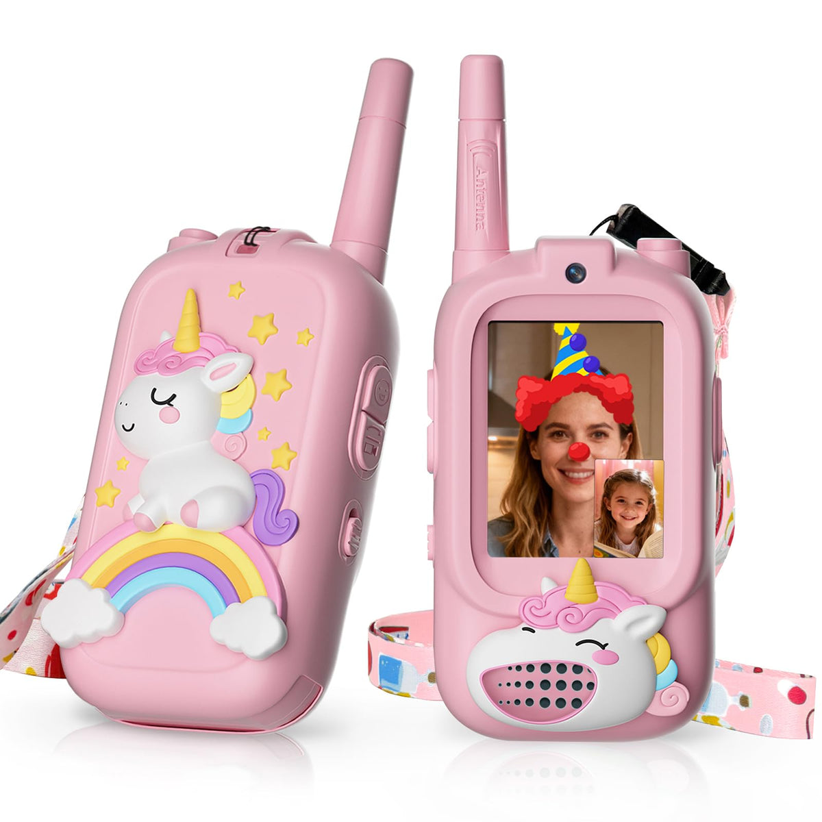 HoverBots video walkie-talkies for kids front view, two-pack for shared indoor play and exploration.