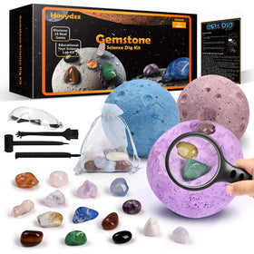 Hovydzz Gemstones Dig Kit on moon surface excavation scene inspiring lunar exploration.