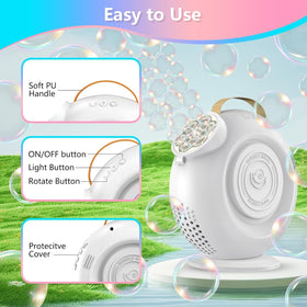 Kids enjoy the HOWSSYUN bubble machine for easy bubble fun with two speeds