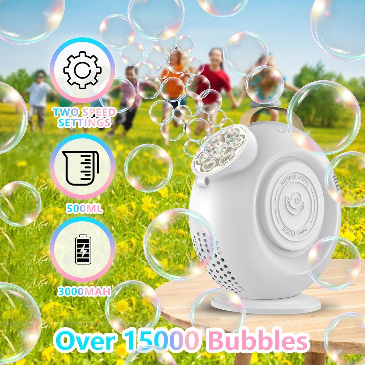 HOWSSYUN bubble machine with LED lights energizes outdoor celebrations