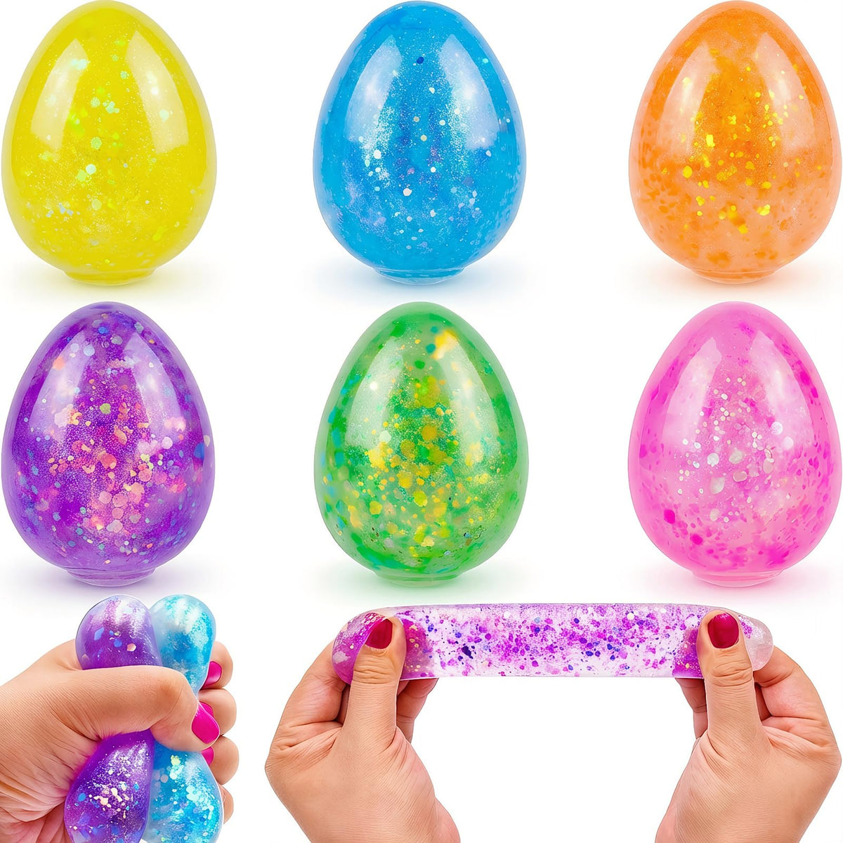 Howzcci Easter Egg Squeeze Yellow — glittery stress-relief toy for kids