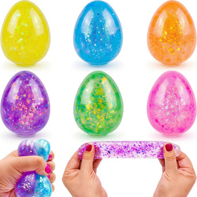 Howzcci Easter Egg Squeeze Yellow — glittery stress-relief toy for kids