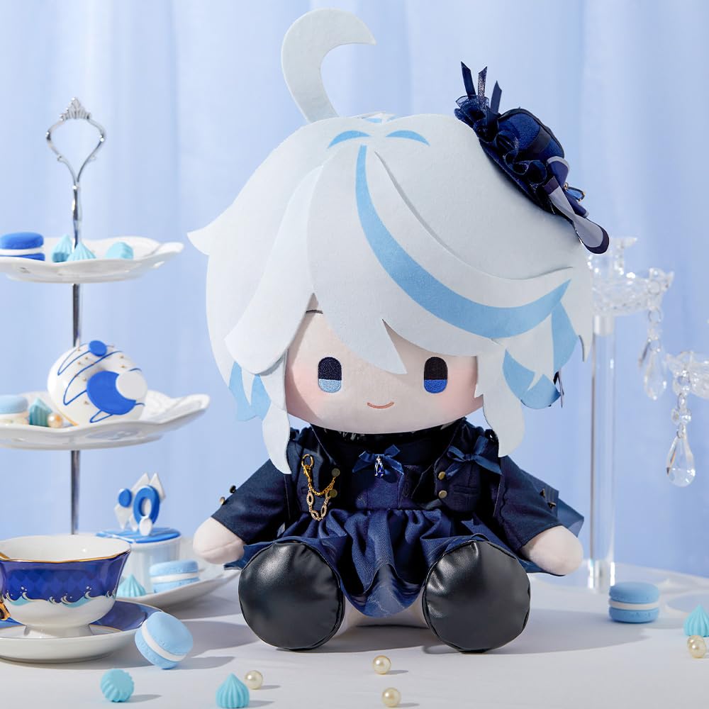 Hoyoverse Furina impression sitting plushie back view reveals stitching and durable fabric.