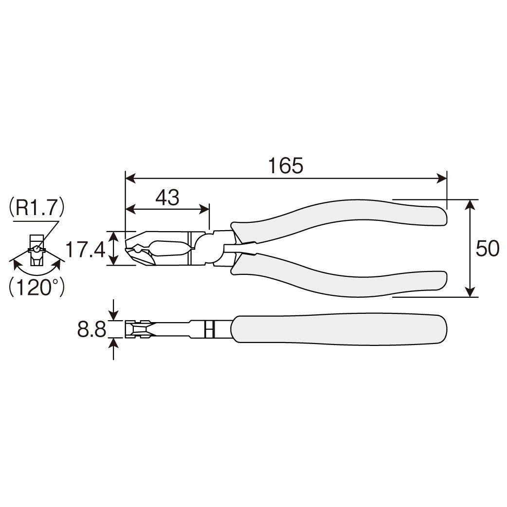 Hozan P-221 side-pliers reach tight spaces with ease.