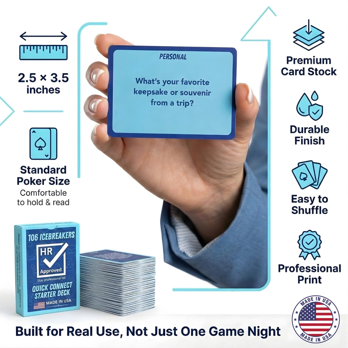 HR Approved poker-size cards with durable stock travel-friendly use