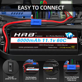 HRB 2-pack RC battery 6000mAh enables extended sessions.