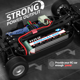 HRB POWER 4S battery shows compact dimensions suitable for model compartments.