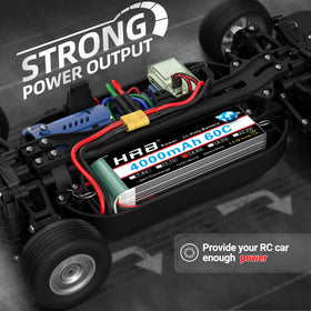 HRB POWER 4S 4000mAh LiPo battery top view highlighting compact dimensions.