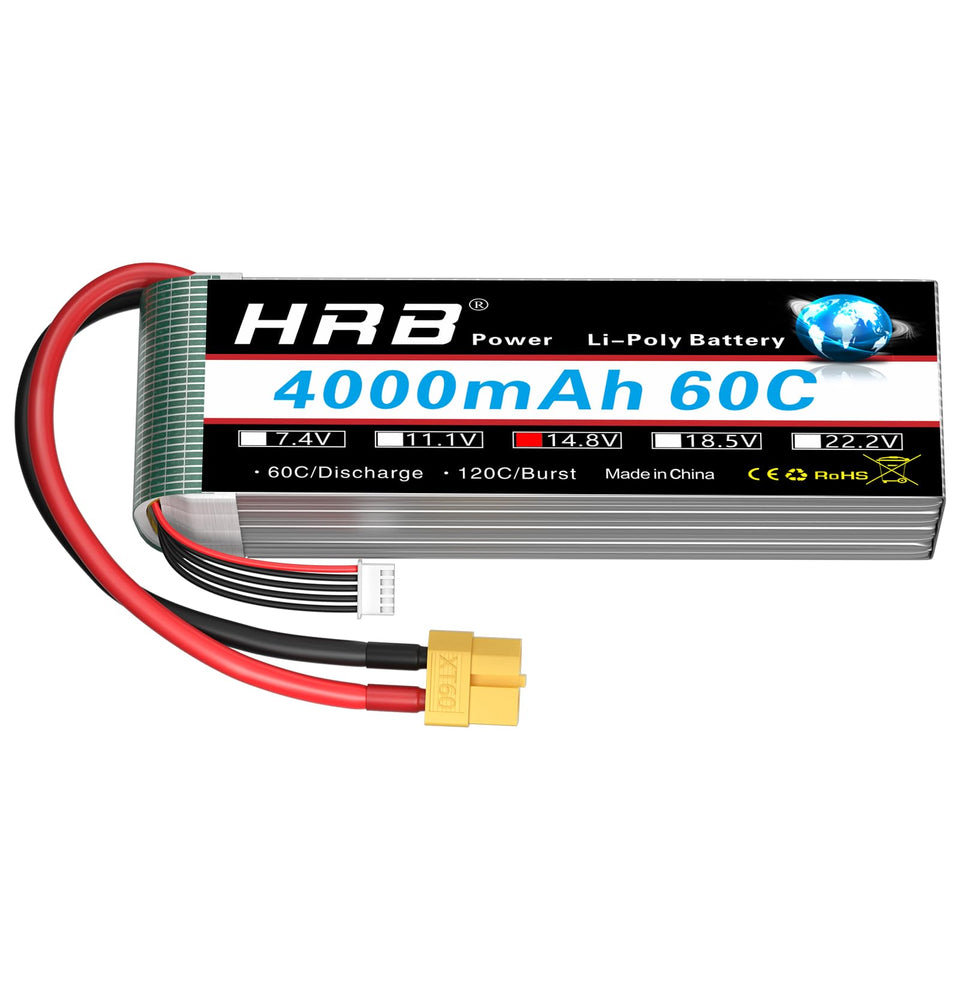 HRB POWER 4S 4000mAh LiPo battery with XT60 connector for reliable RC performance.