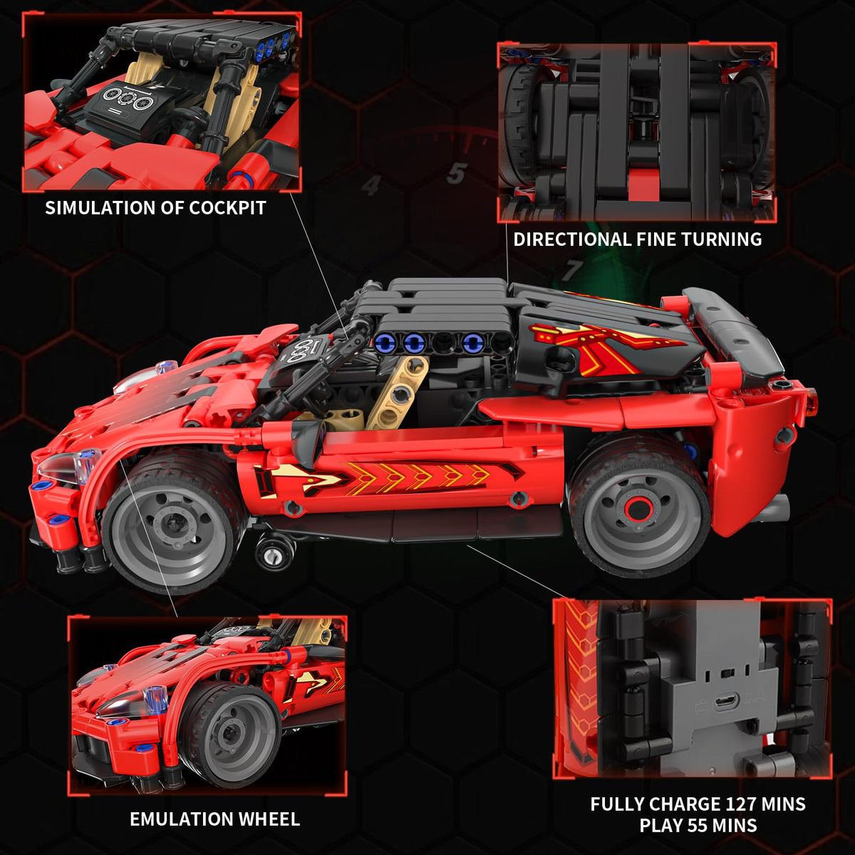 HSANHE 2-in-1 model car kit assembly view highlights building skills