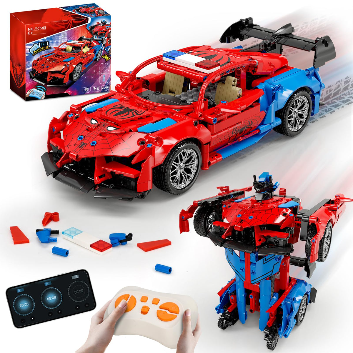 hsanhe 2-in-1 remote-control racing car assembly, modular blocks for creative play