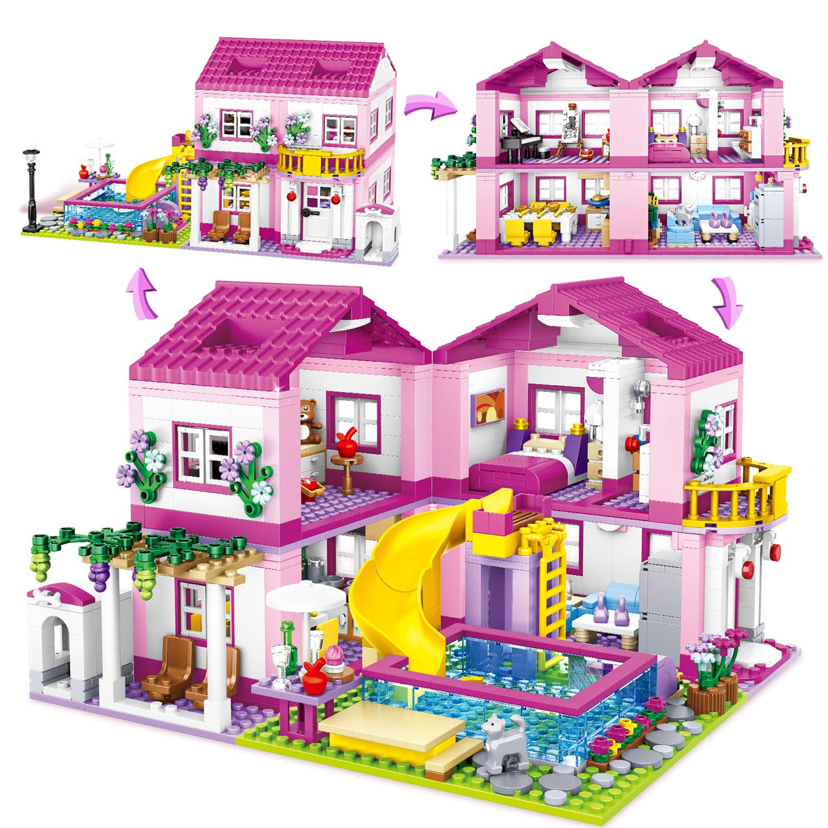 HSANHE Pink Girls Summer Villa House for imaginative play and creativity