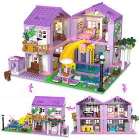 HSANHE Purple Girls Summer Villa front view shows a vivid 3-in-1 playset for imaginative play.