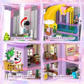 HSANHE Purple Girls Summer Villa furniture set enhances role-play with bed, table, and chairs.