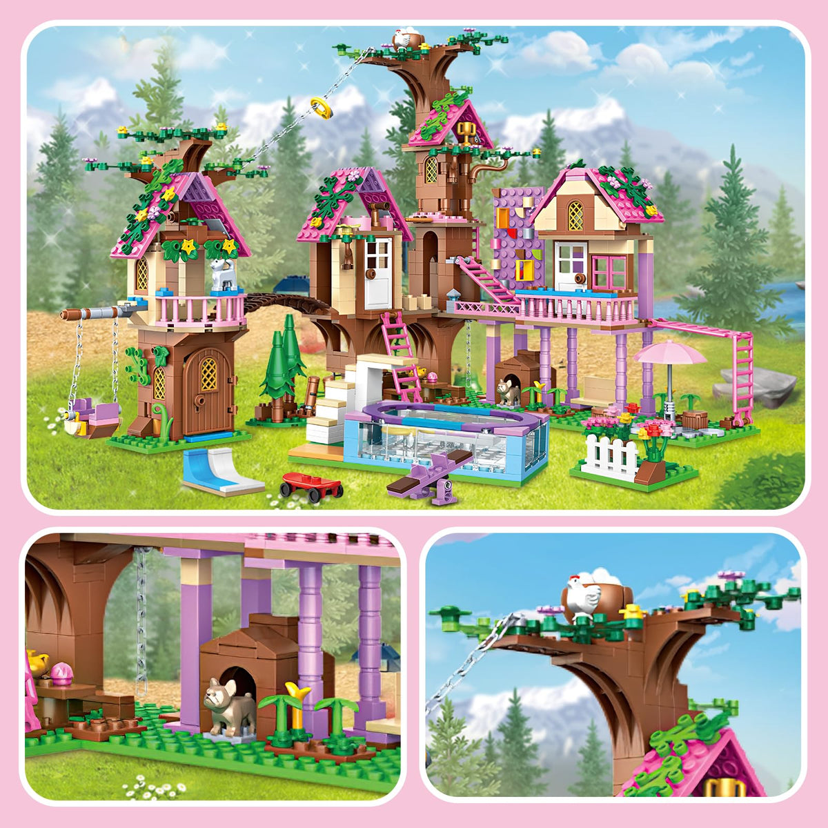 HSANHE tree house-building-set kids playing emphasizes social learning and creative storytelling.