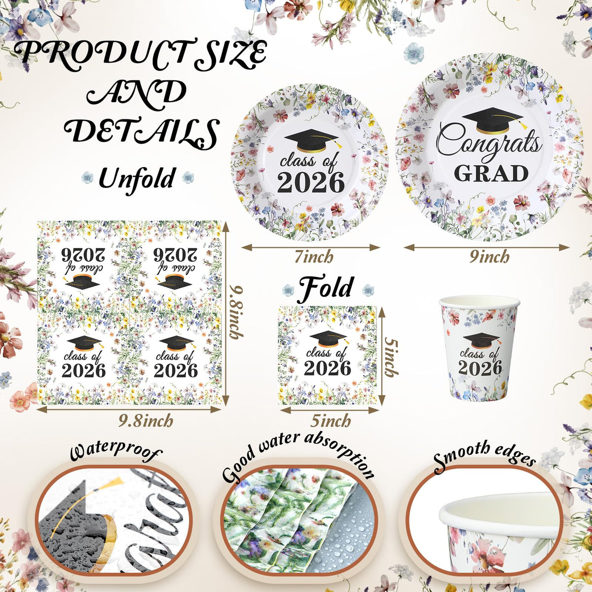 Hsei wildflower graduation cups with 9-ounce capacity for beverages