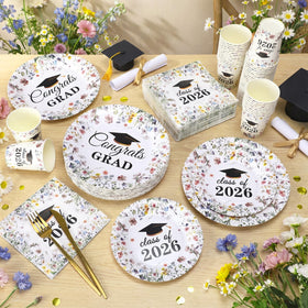 Hsei wildflower graduation dessert plates featuring floral motif for colorful dessert displays