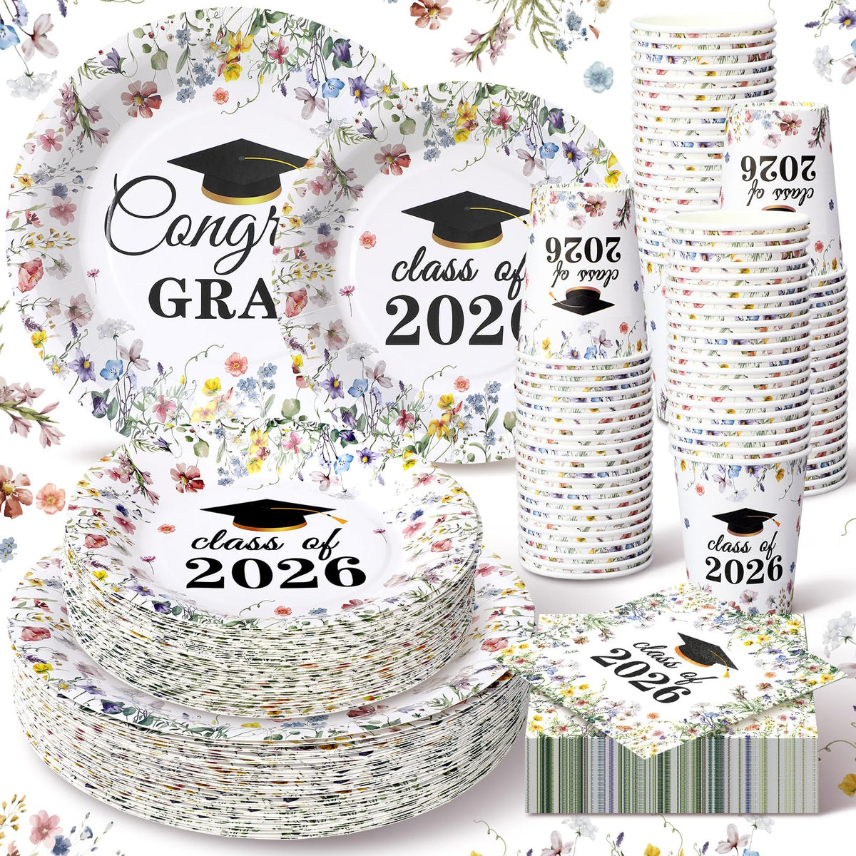Hsei wildflower graduation plates with elegant floral design for stylish party tables