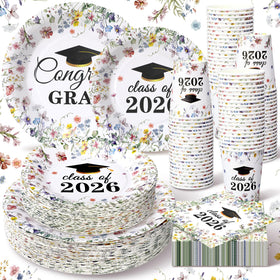 Hsei wildflower graduation plates with elegant floral design for stylish party tables