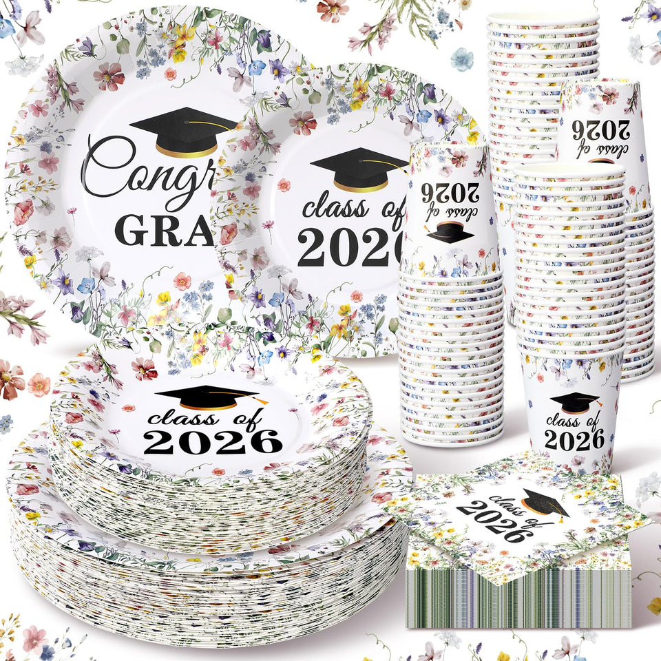Hsei wildflower graduation plates with elegant floral design for stylish party tables