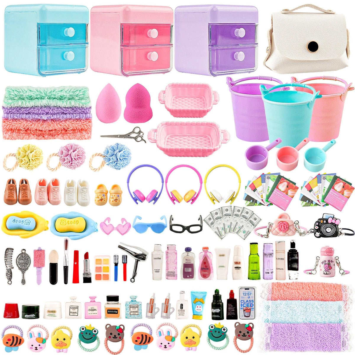 HSJH 118Pcs dollhouse miniature makeup set display for dollhouse decor and organization