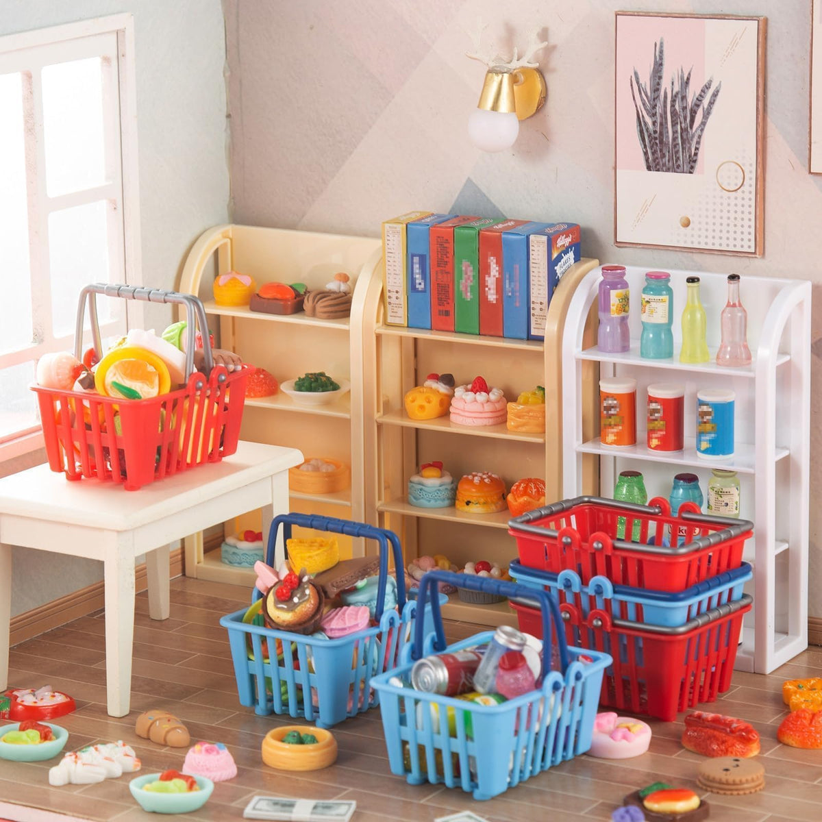 HSJH dollhouse shelves living room setup enhances realistic interior decor