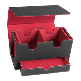 HSMH MTG Deck Box front cover shows durable leather exterior and compact storage.