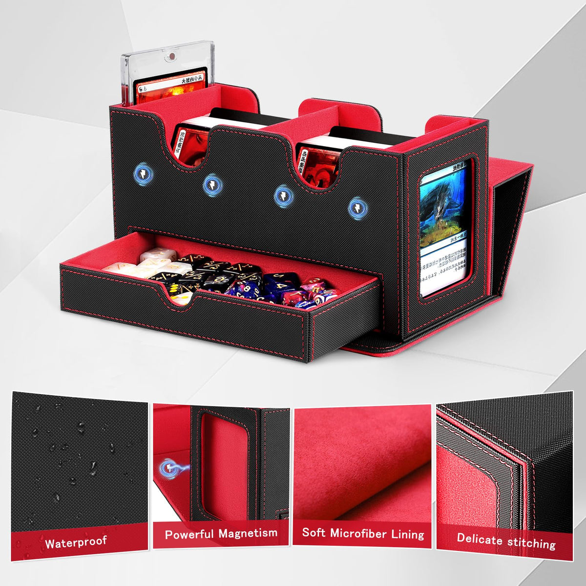 HSMH MTG Deck Box leather exterior with waterproof feel and protection.