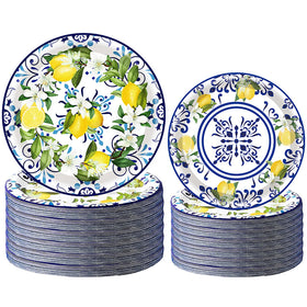 HSPAIDYP Capri Lemon 9-inch blue tile plate for vibrant lemon-themed parties.