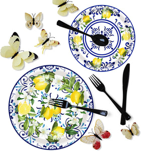 HSPAIDYP Capri Lemon 9-inch yellow lemon plate adds cheerful color to outdoor gatherings.