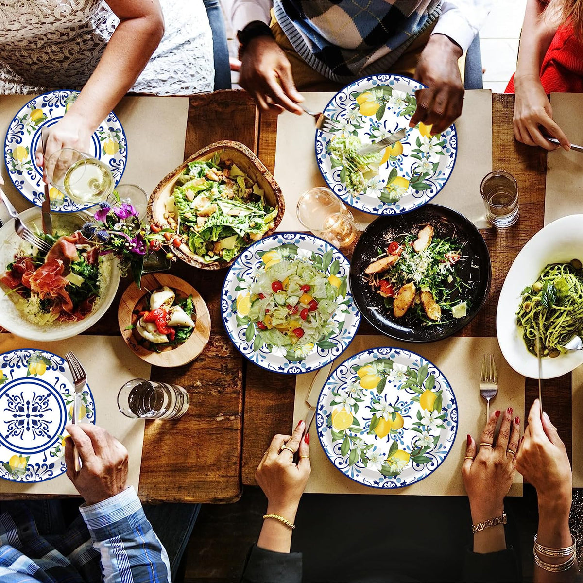 HSPAIDYP Capri Lemon party scene with blue and yellow plates on a sunny table.