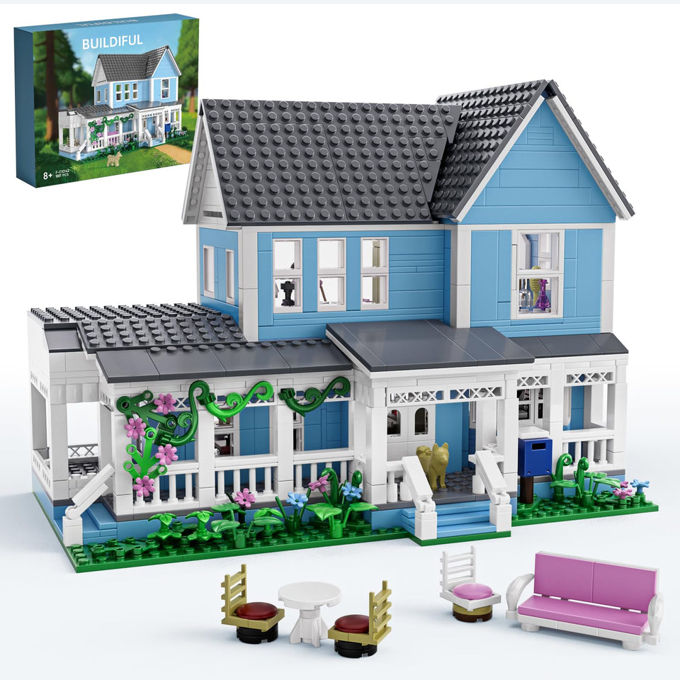 HTOWPMLS Gilmore House exterior in blue and white for display and imaginative play.