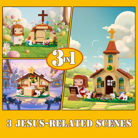HTOWPMLS Jesus 3-in-1 church missionary scene blocks for engaging classroom play