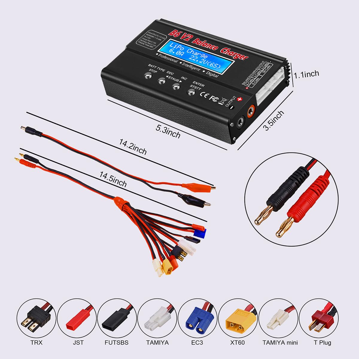 HTRC LiPo charger discharge mode for safe testing of packs.