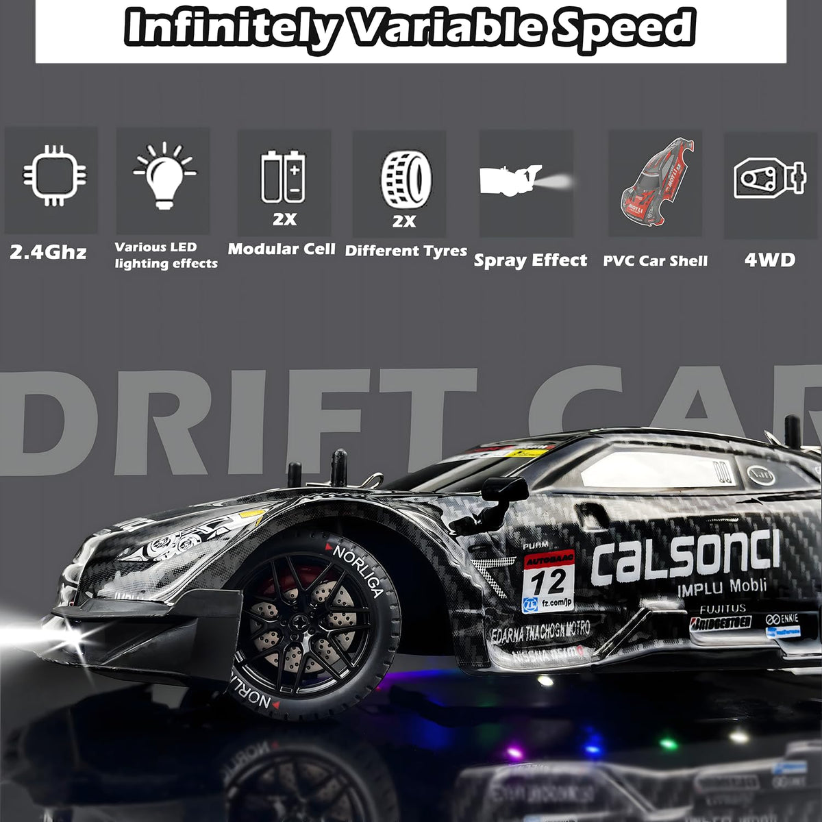 HTURCCOP drift car 4WD chassis design supports rugged play.