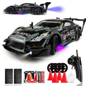 HTURCCOP 1:16 drift car front view with LED lights for nighttime racing.