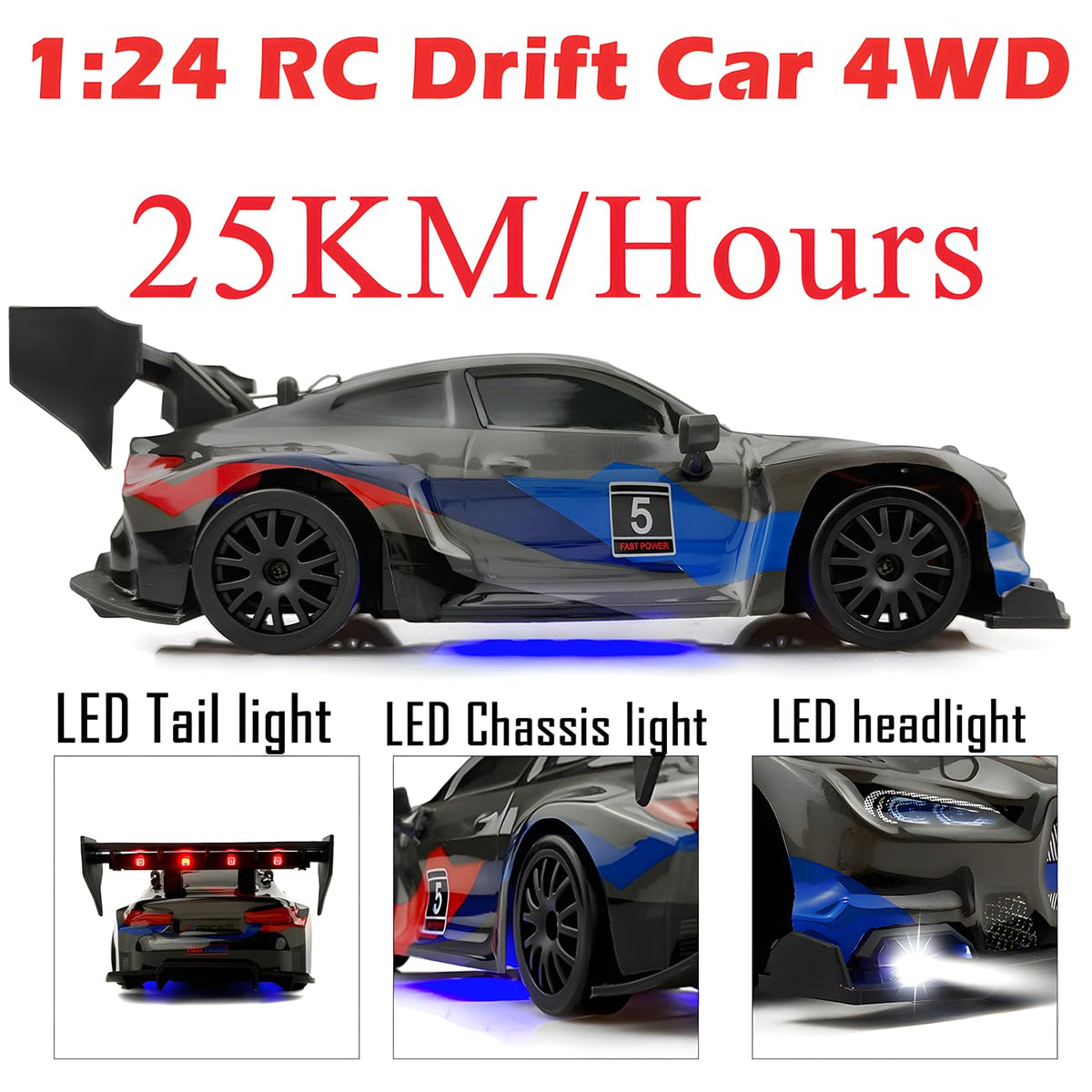 HTURCCOP RC drift car 4WD system for stable control on any surface