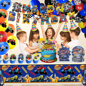 HTWHVT monster truck tablecloth creates a vibrant base for tables.