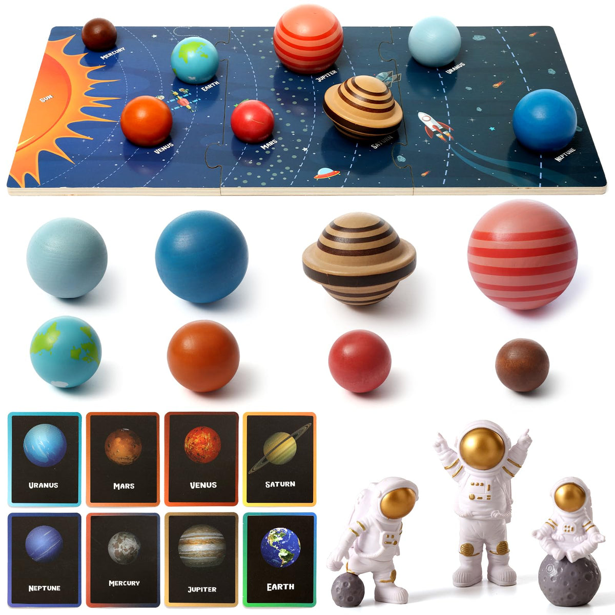Htyibfs wooden solar system board with astronauts for interactive space learning.