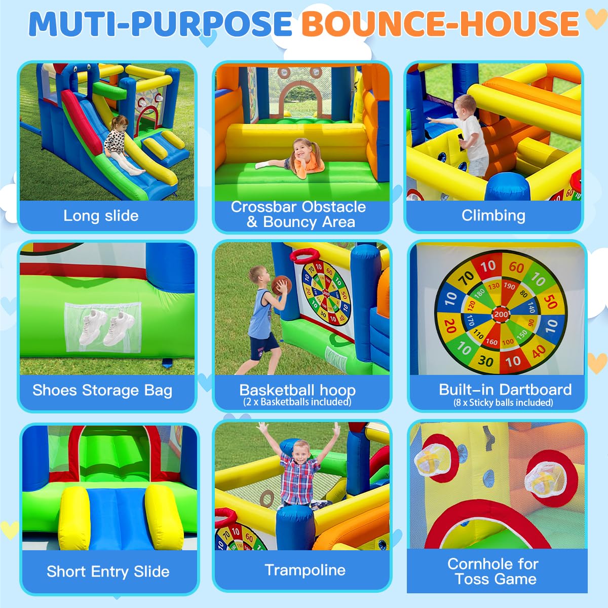 HuaKastro Bounce House dual slides provide varying heights for inclusive play