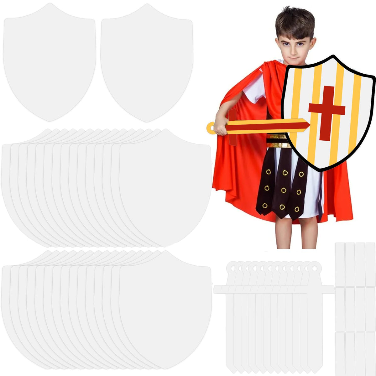 Huaerle 36-set shields front view for imaginative knight play and DIY decorating.