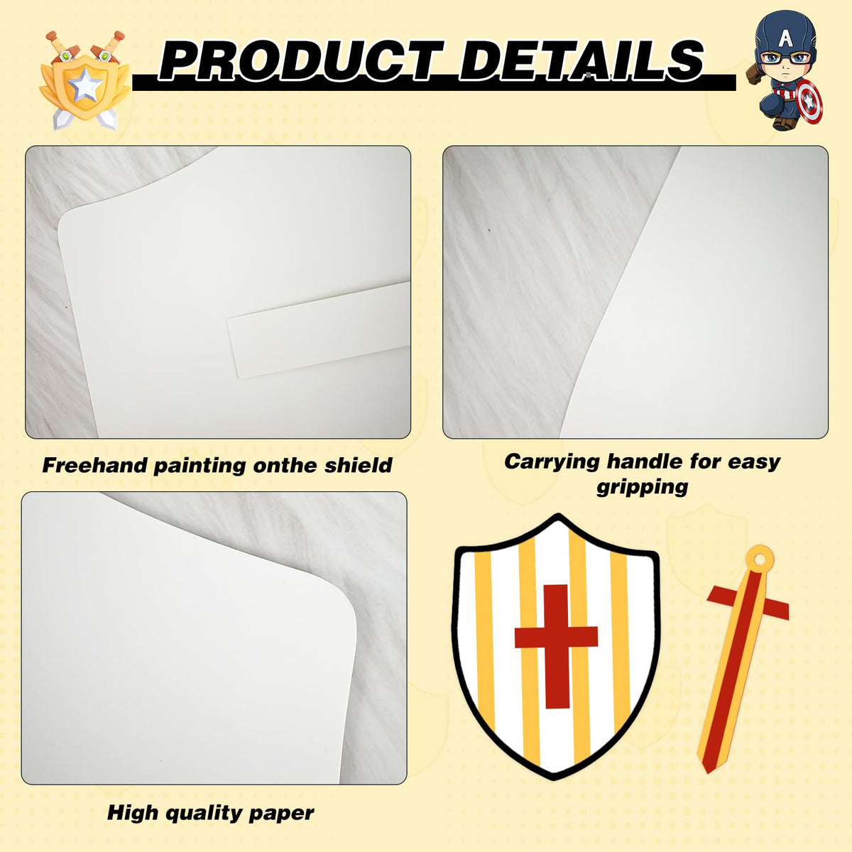 Huaerle shield with rectangular handle, easy to attach and customize.