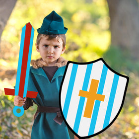 Huaerle shields and swords ready for DIY painting and storytelling.