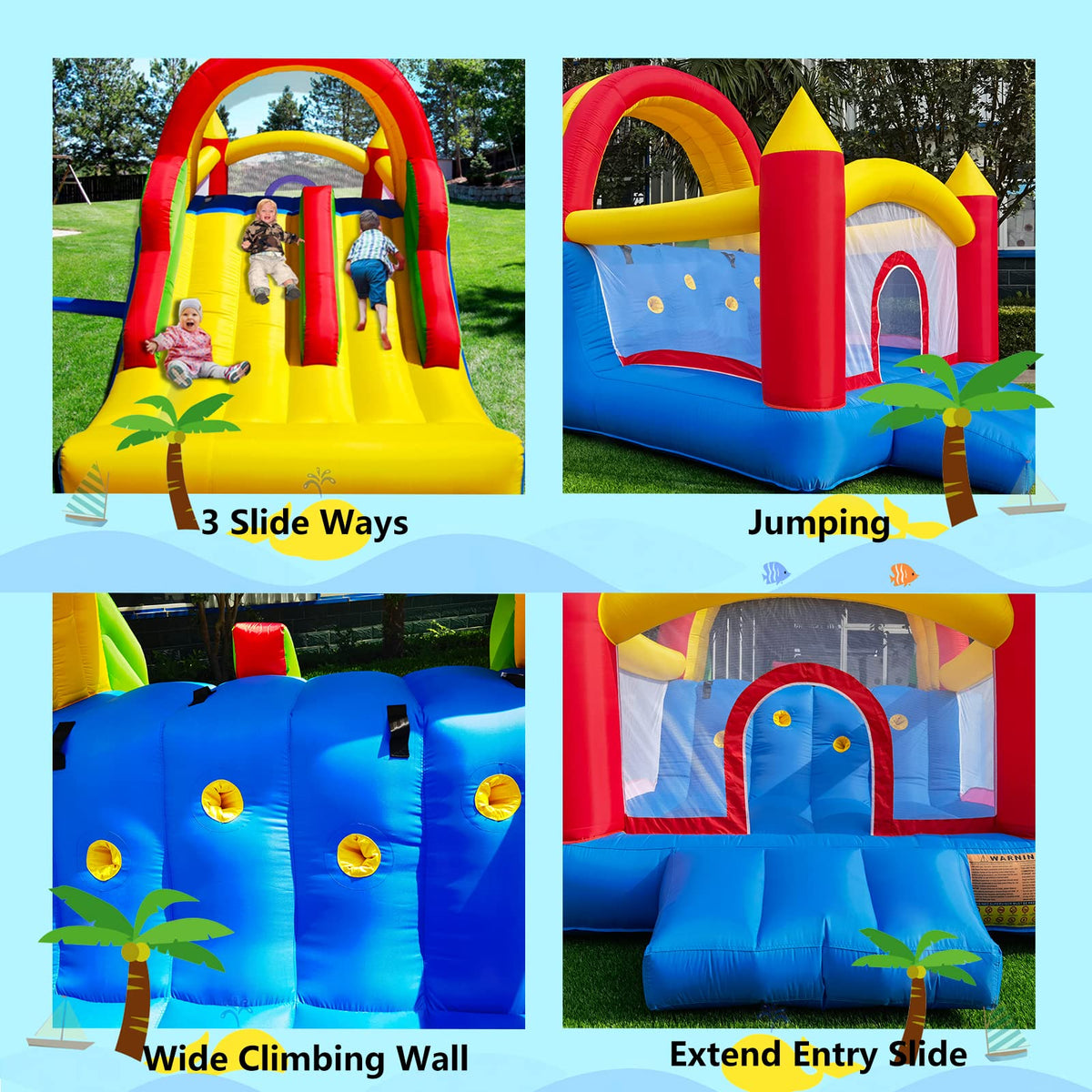 HuaKastro 3-in-1 inflatable with jumping, climbing, and sliding