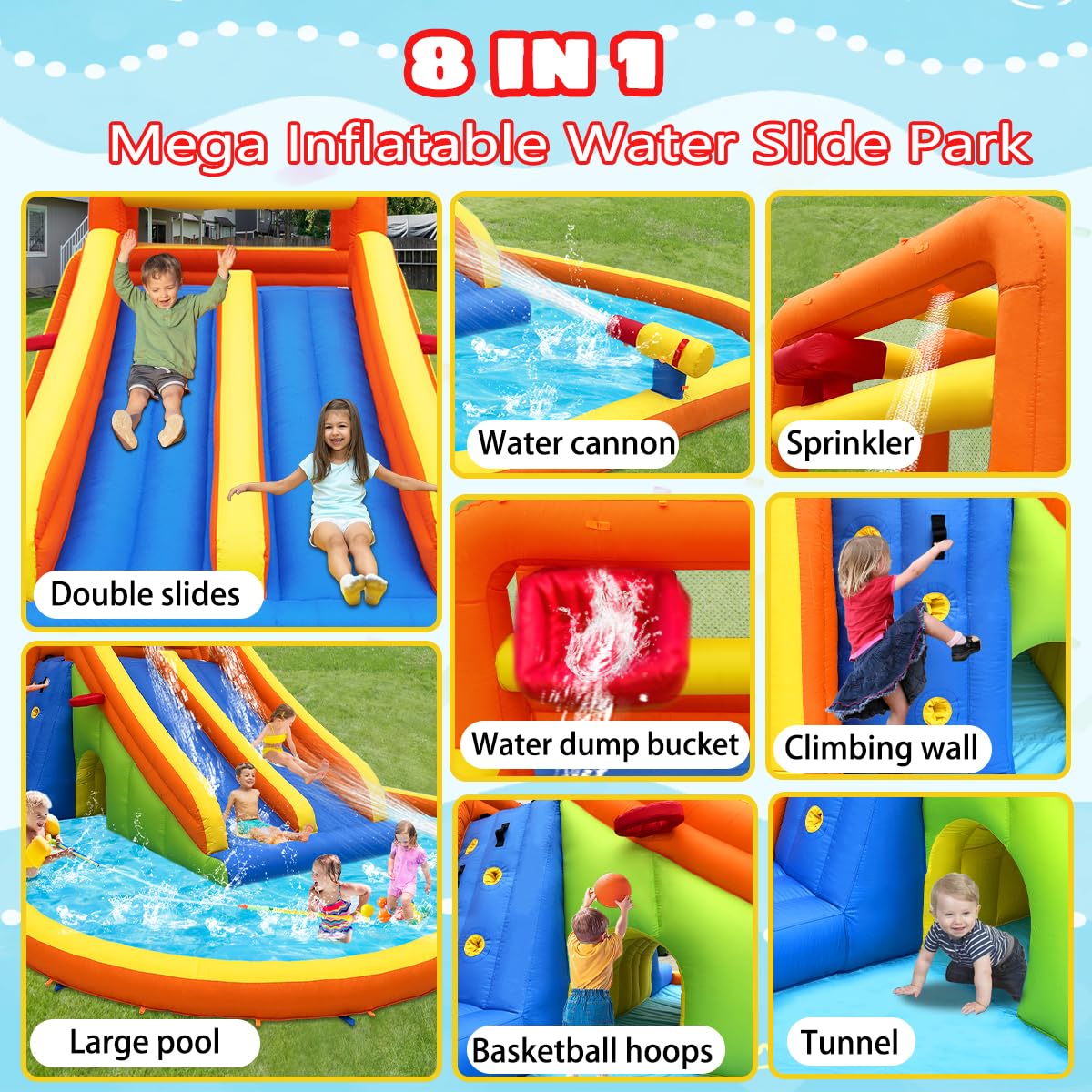 HuaKastro dual tall slides ready for fast, thrilling rides in the yard.