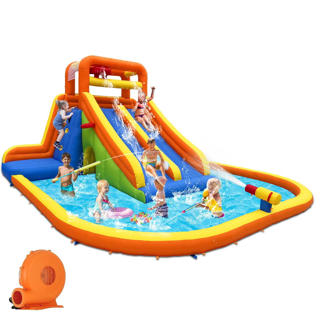 HuaKastro giant water slide with a spacious splash pool for outdoor cooling fun.