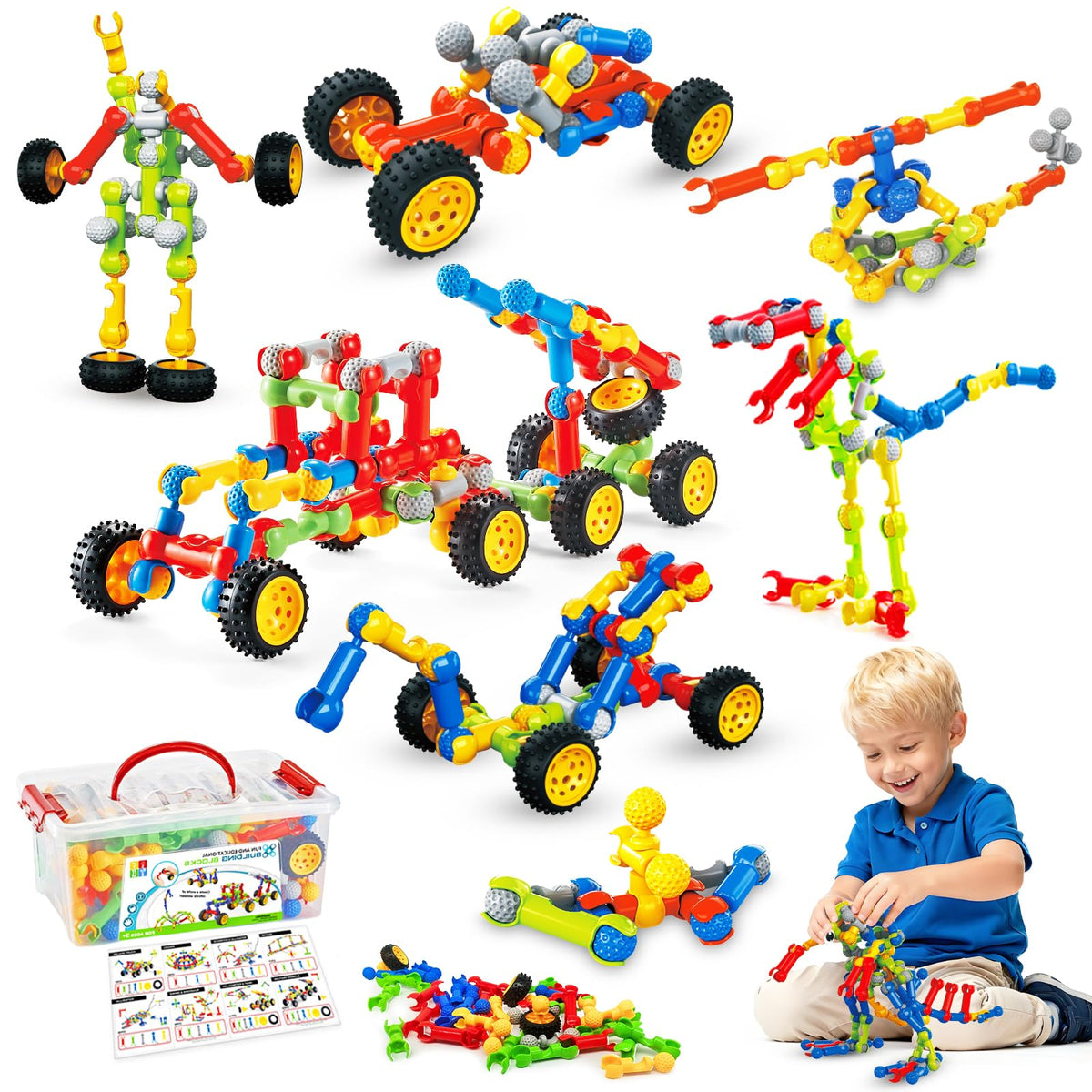Huaker 125PCS STEM set in a box encourages imaginative play and organization.