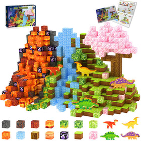 Huaker 158-piece magnetic blocks create a dinosaur world for imaginative play.