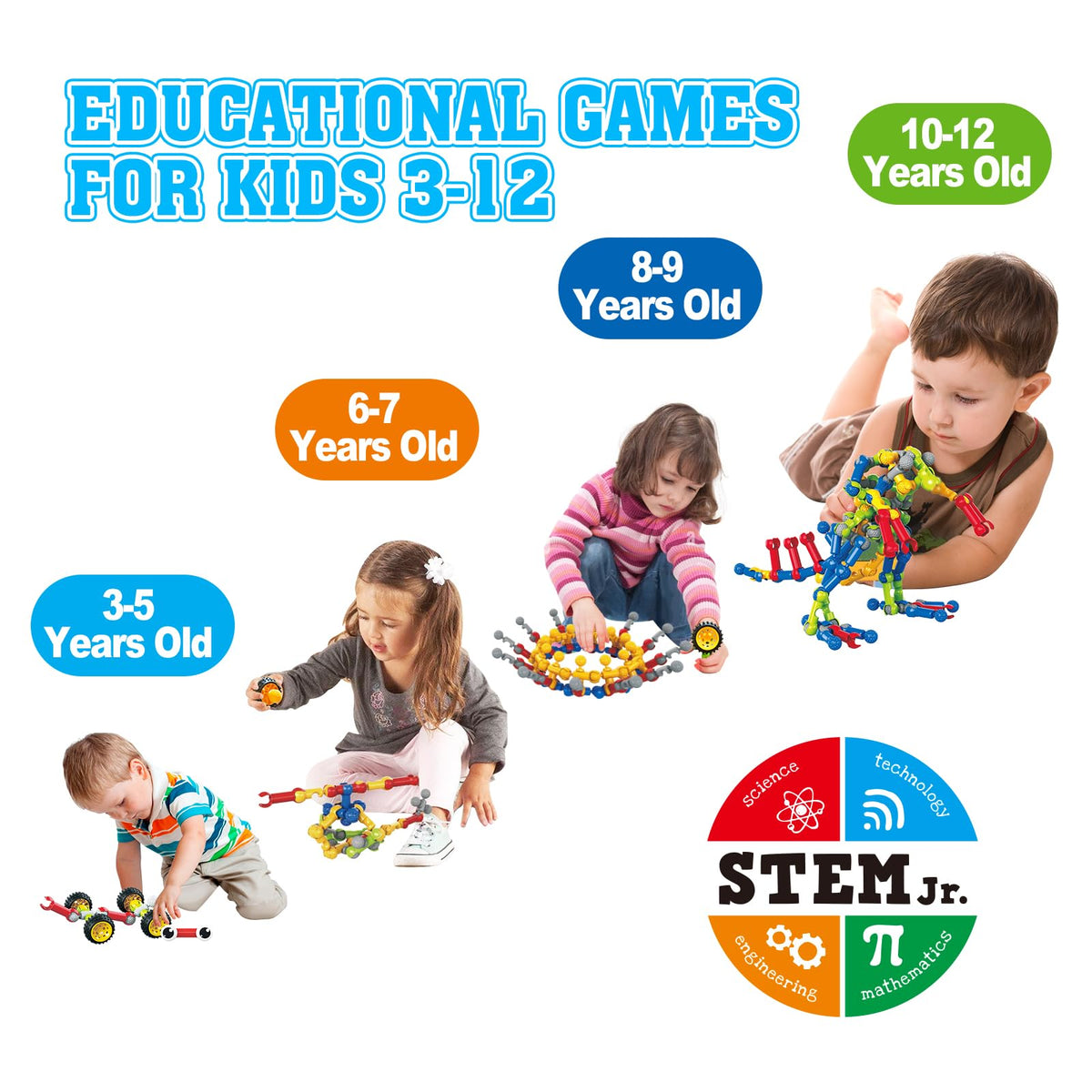 Children build robots and vehicles with Huaker to enhance planning and teamwork.